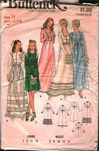 6469 Vintage Butterick SEWING Pattern Juniors 1970s Wedding Bridal Dress Gown 11 - Picture 1 of 2