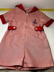 Vintage Baby Boys Sailor Romper Red Full Zip Kids Size 4T Billy The Kid Toddler - Picture 1 of 22