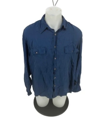 Point Zero Original Concept Large 100% Silk Shirt Blue Long Sleeve Light B28v - Image 1 of 4