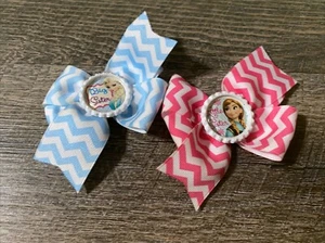 Disney Frozen Anna Elsa Sisters Big Little Hair Bow Set Guc - Picture 1 of 3