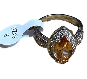 Hermoso anillo naranja/circonita cúbica chapado en rodio sobre plata esterlina 925 para mujer talla 8 - Imagen 1 de 5