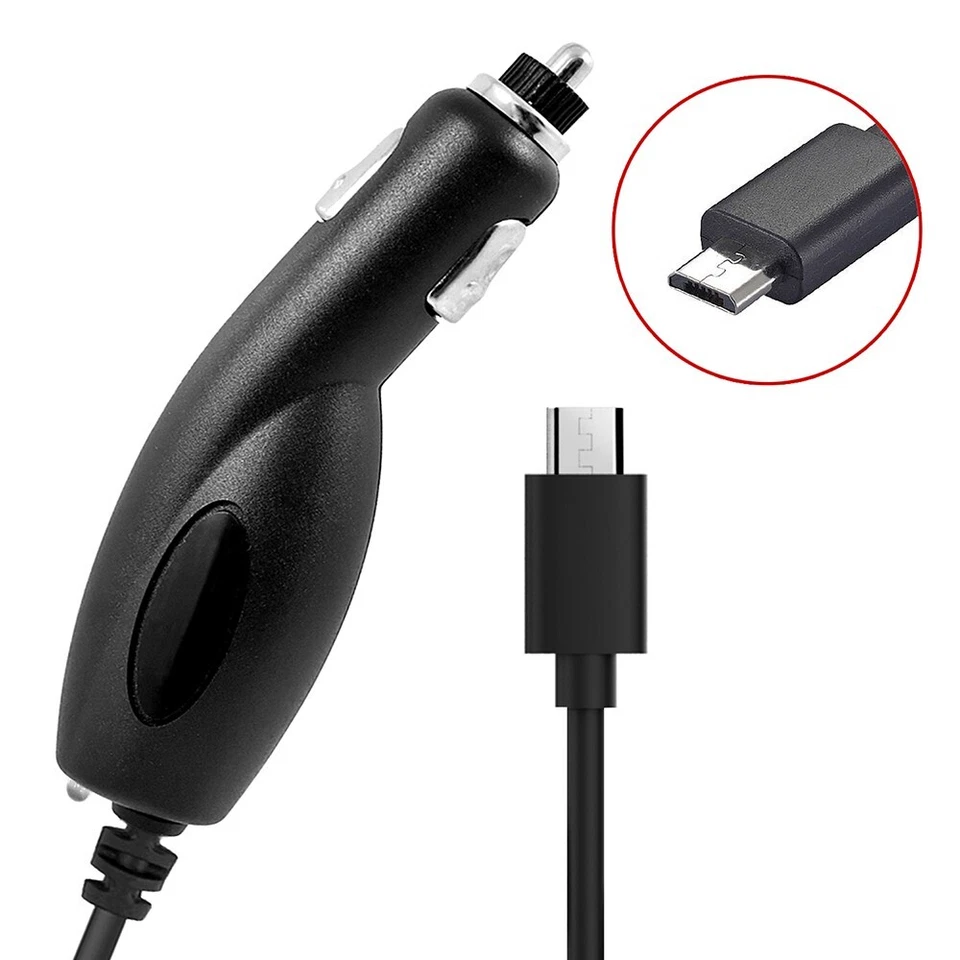Premium Micro-USB Black Color Universal Car Charger Coiled Cable DC Adapter - Image 1 of 4