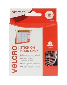Velcro Stick On Coins Hook Only 19mm White (Pack of 125) VEL-EC60233 - Picture 1 of 2