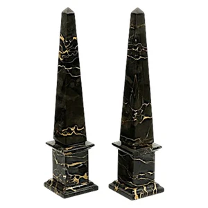 Coppia di Obelischi in Marmo Nero Portoro Scultura da Tavolo Home H 40cm - Picture 1 of 4