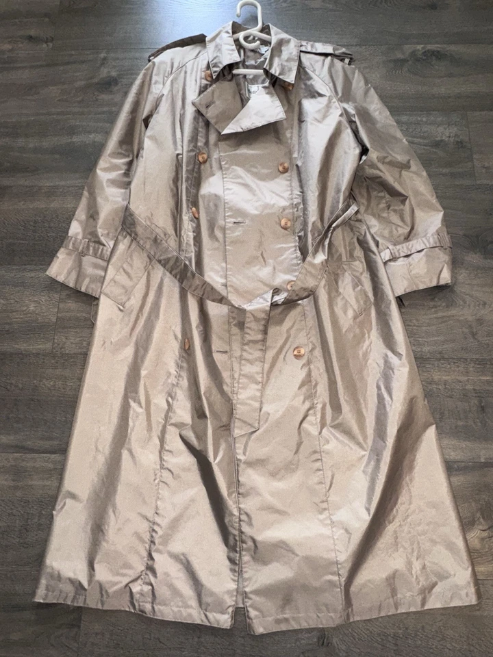 De Colección British Mist Largo Doble Pecho Trench Impermeable Mujer Talla 14 Retro Dinero Antiguo Foto 1 de 4