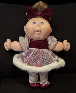 1991 Cabbage Patch Kids Doll Holiday Dress Velvet Bow Blue Eyes Vintage - Bild 1 von 4