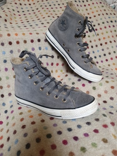 Sneakers Converse All Star alte grigie scamosciate foderate in pelliccia UK 5 con scatola