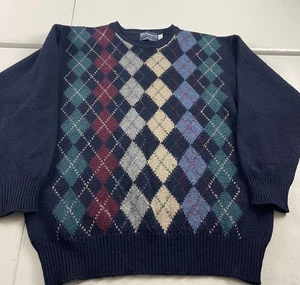 Vintage Burberrys London Argyle Sweater Herren Gr. Medium 100% Wolle Blau Pulli - Bild 1 von 11