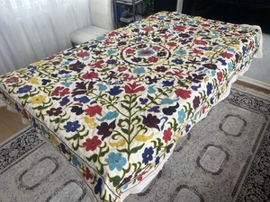 Antike Vintage Usbekische Stickerei Suzani Bettdecke Tischdecke Überwurf. 179x141cm - Bild 1 von 16