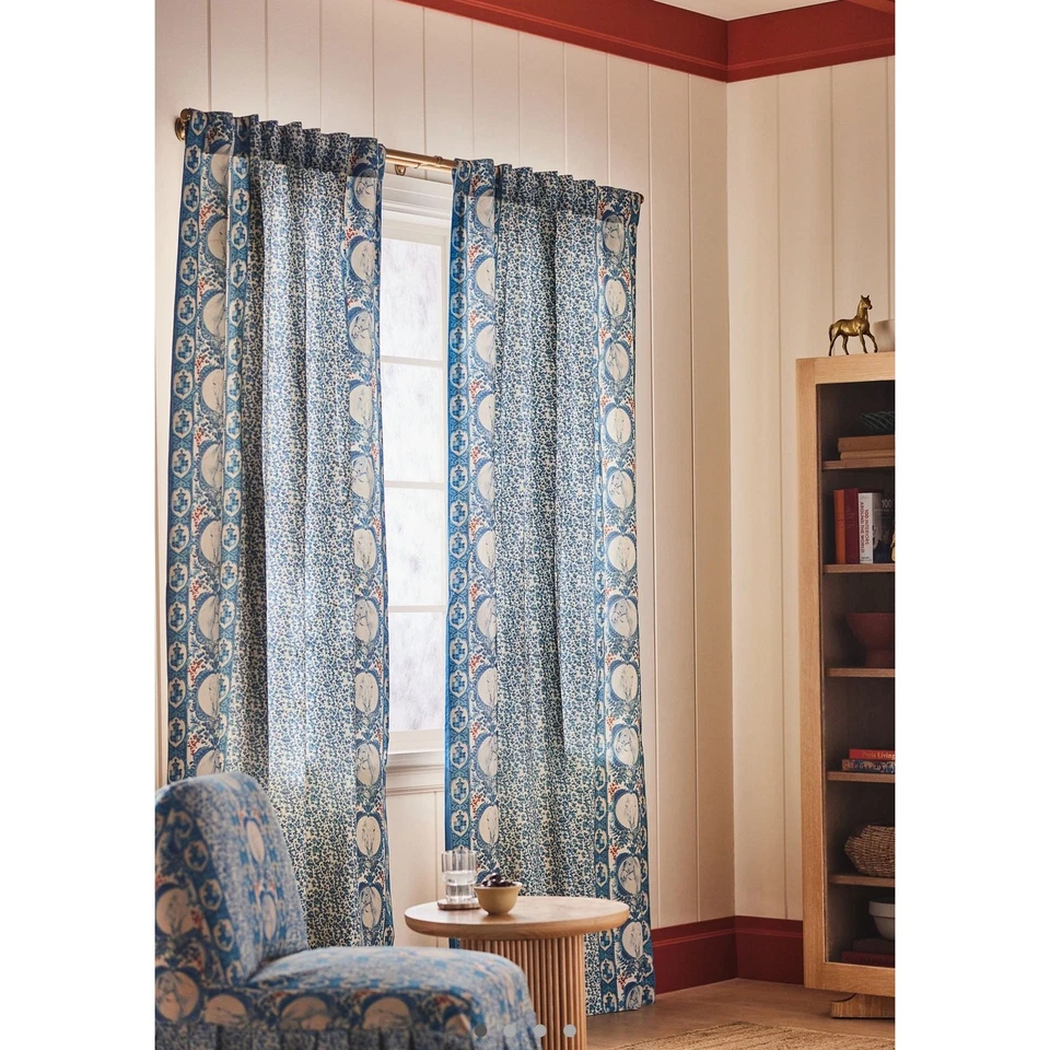 NOVO Conjunto de Cortinas de Algodão Estampado Anthropologie MINDTHEGAP Competição 50”x94” - Imagem 1 de 4