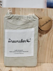 BRAND NEW: DREAMAKER LEAFY JACQUARD 100% COTTON EUROPEAN PILLOW CASE IN SAGE - Picture 1 of 6