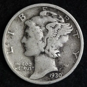 1930-S Mercury Silver Dime VF E322 VAGYN - Picture 1 of 2
