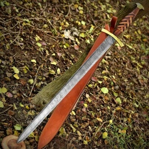 Handgeschmiedetes Damaskus Wikinger Schwert, kampfbereites Mittelalter Schwert mit Scheide - Bild 1 von 5