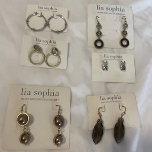 Lia Sophia Earrings Lot 6 Multi-Colored Silver, Gold, Stones, Dangle, Posts - Picture 1 of 8