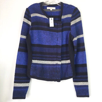 Ann Taylor лофт женщин средний свитер синяя полоса молнии кардиган мягкий вязаный новый - Изображение 1 из 4
