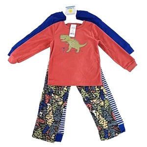 NWT Carters Boys Size 5 Oeko-Tex 4 Pc Long Warm Dinosaur Pajama Set Fleeced Kids - Picture 1 of 13