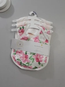 Burt's Bees Baby Girl 3 Pack Organic Cotton Bib Set Pink & White   - Picture 1 of 4