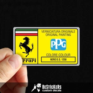 Adesivo etichetta vernice PPG no glasurit restauro Ferrari Nero DS 1250 nera - Picture 1 of 4