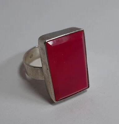 Anello Vintage Argento 925 Pietra Dura Rossa Rettangolare Regolabile - Immagine 1 di 4