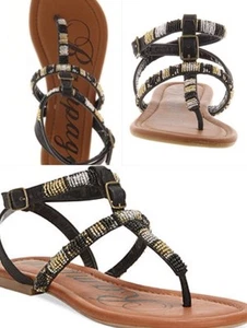 Rampage Palmey Black Beaded Flat (0 to 1/2 In.) Thong Sandals SZ 6.5 M - Picture 1 of 7