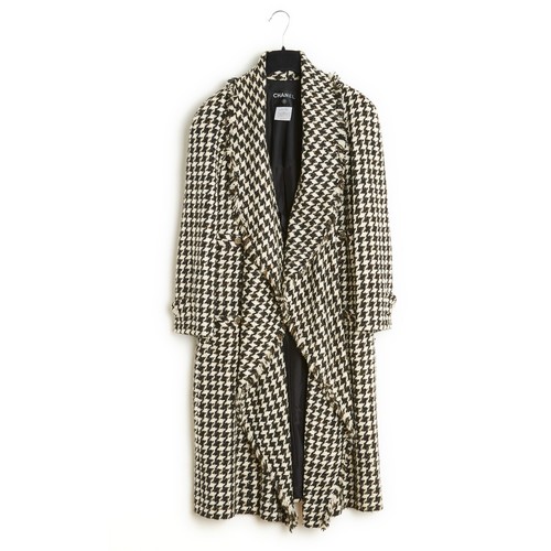 CHANEL 2006P MANTEAU FR38 COAT BLACK WHITE SILK TWEED