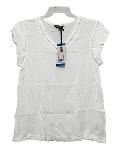 Buffalo David Bitton sz:L Women's Ladies' Short Sleeve V-Neck Top T-Shirt White - Picture 1 of 9