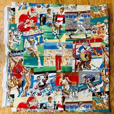 Arvale Rogers for Bloomcraft Vintage Sports Fabric 3 Yards - Image 1 of 4