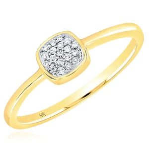 0.05CTW Natural Diamond 10K Yellow Gold Pave Square Stackable Ring - Picture 1 of 3