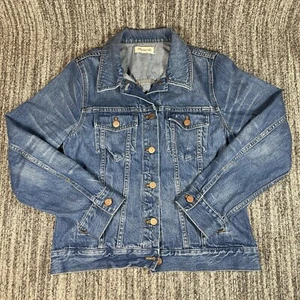 MADEWELL The Jean Jacket Womens Sz L Denim Medium Wash Trucker EUC - Picture 1 of 9