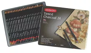 Derwent Tinted Charcoal Pencils 24 Tin - Picture 1 of 1