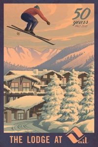Póster de esquí de viaje vintage de The Lodge At Vail - Imagen 1 de 1