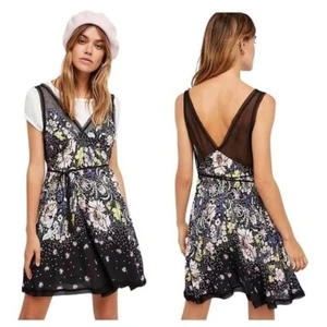 NWOT Free People Intimately Longwood Black Floral Printed Slip Mini Dress Medium - Picture 1 of 6