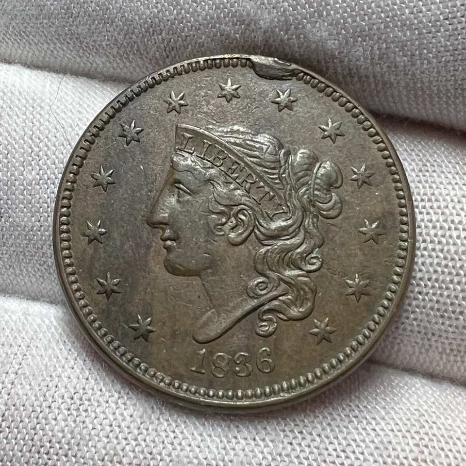 1836 N-6/R-2 Coronet Large Cent Awesome AU receive coin pictured see video #2809 - Image 1 of 3