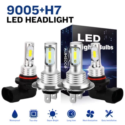 Kit combinado de 4 bombillas de faros LED 9005 H7 haz alto/bajo para Kia Sorento 2019 2020 Foto 1 de 4