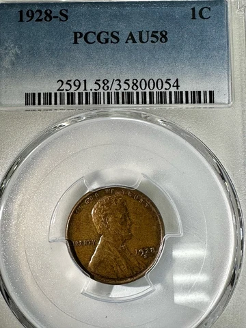 Very Nice 1928 S PCGS Slab AU58 Lincoln Wheat Cent Penny Free Shipping Cover