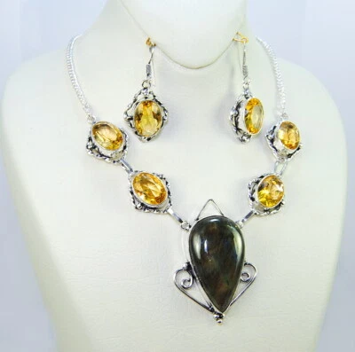 Damenanhänger Set charaktervolle Sterling Silber 925 Edelstein Labradorit Anhän, - Bild 1 von 3