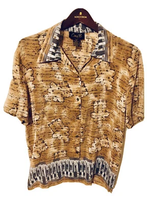 Camisa Corey.B Mujer Vintage 100% Seda Años 90 Moda Estampados Talla 12 Manga Corta Foto 1 de 4