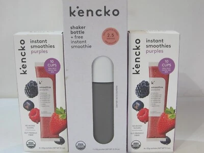 Kencko Shaker Bottle NEW + 2 Boxes Instant Smoothie Mix Purples