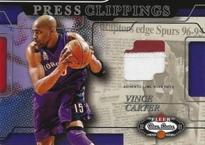 2002-03 Vince Carter Fleer Box Score Press Clippings GAME WORN PATCH #20/50   - Picture 1 of 2