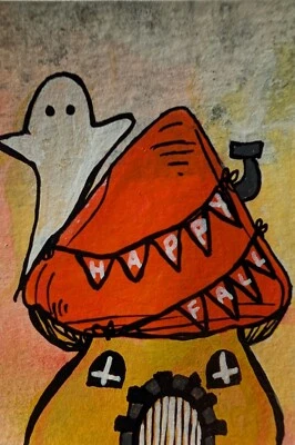 Cartão de arte ACEO original, Halloween, assinado, intitulado, botânico estranho, arte bruta - Imagem 1 de 4