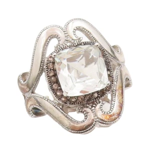 925 Sterling Silver Vintage Ring Swirly Green Amethyst & Diamonds Sz 9.5 RG29611 - Picture 1 of 8