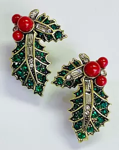 HSN Heidi Daus Bronze Tone "Holy Sprig" Crystal Earrings w/ Omega Backs - Picture 1 of 5