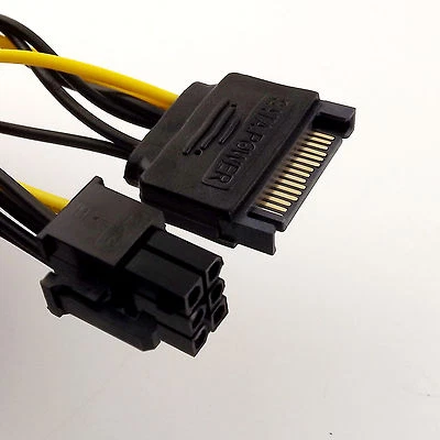 10x SATA 15 Pin Male to 6 Pin PCI-Express PCI-E Card Power Supply Adapter Cable - Image 1 of 4