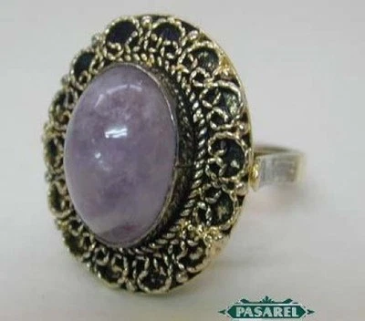 Anillo vintage de cuarzo rosa de plata 925 dorado Israel años 70 Foto 1 de 4