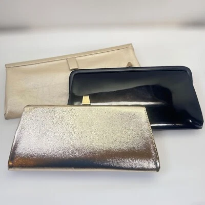 Lote de Mano De Colección Cartera de Cuero Sintético Azul Marino Bobbie Jerome Bronceado Sobre 1950 1960 Foto 1 de 4