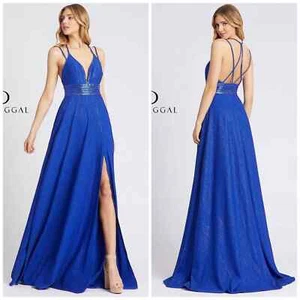 MAC DUGGAL 30661 Royal Blue Cassandra Stone Strappy Back Shimmer Dress Size 6 - Picture 1 of 12