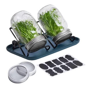 2Set Seed Sprouter Germination Cover Kit Sprouting Mason Jars with Stands & Lids - Picture 1 of 14