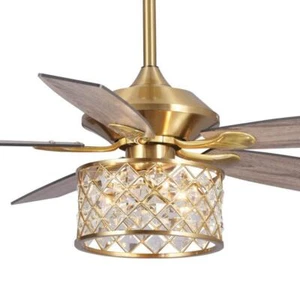 Flint Garden Ceiling Fan w/ Crystal 3-Light Kit+Remote Control 52" 3-Speed Gold - Picture 1 of 12