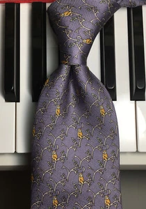 CATTANI UOMO / Milan Luxury Italian Silk w/Golden Owls on Cool Blue-Gray (New) - Picture 1 of 7