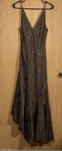 H&M Maxi Slip Dress Satin Lace Animal Print Brown Asymmetrical Hem WhimsiGoth S - Picture 1 of 6